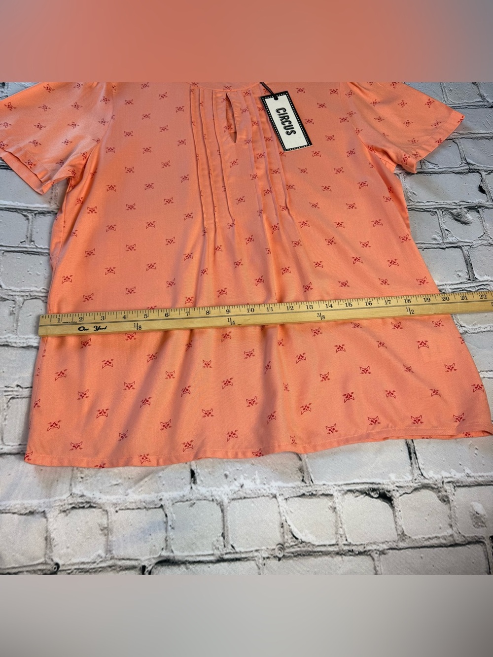 Circus NWT Cat Print Light Peach Pink Retro Inspired Blouse Keyhole Size 14 UK - Picture 6 of 8